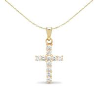 Jewelco London Ladies Solid 9ct Yellow Gold 4 Claw Set Round G i1 0.5ct Diamond Eternity Cross Pendant