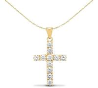 Jewelco London Ladies Solid 9ct Yellow Gold 4 Claw Set Round G i1 1ct Diamond Eternity Cross Pendant