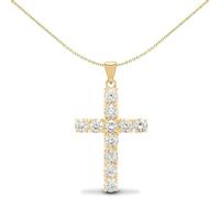 Jewelco London Ladies Solid 9ct Yellow Gold 4 Claw Set Round G i1 2ct Diamond Eternity Cross Pendant