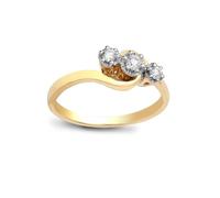 Jewelco London Ladies Solid 9ct Yellow Gold 6 Claw Set Round H I2 0.25ct Diamond Crossover Trilogy Ring 6mm