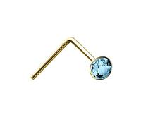 Jewelco London Ladies Solid 9ct Yellow Gold Aqua Blue Round Crystal Solitaire Nose Stud 2mm