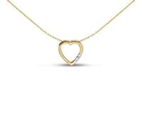 Jewelco London Ladies Solid 9ct Yellow Gold Bar Set Round H I1 0.01ct Diamond Tiny Dainty Love Heart Charm Pendant - 9P078