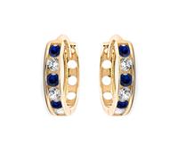Jewelco London Ladies Solid 9ct Yellow Gold Blue Round Brilliant Cubic Zirconia Eternity 2mm Huggie Hoop Earrings 11mm - JER819