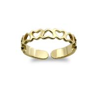 Jewelco London Ladies Solid 9ct Yellow Gold Cut Out Love Hearts Inversion Pattern Open Toe Ring