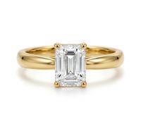 Jewelco London Ladies Solid 9ct Yellow Gold Emerald Cut Cubic Zirconia Wed-fit Solitaire Travel Proposal Ring 1.00CT - Size Q