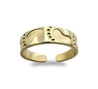 Jewelco London Ladies Solid 9ct Yellow Gold Graduated Flat Band Footprints Open Toe Ring