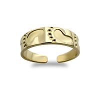 Jewelco London Ladies Solid 9ct Yellow Gold Graduated Flat Band Footprints Open Toe Ring