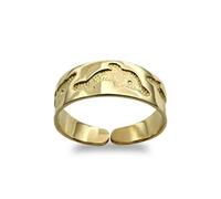Jewelco London Ladies Solid 9ct Yellow Gold Leaping Dolphins Carved Flat Open Toe Ring