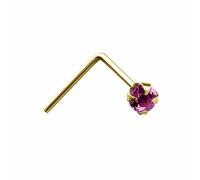Jewelco London Ladies Solid 9ct Yellow Gold Lilac Round Crystal Solitaire Claw Set Nose Stud 2mm - JNS055