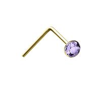 Jewelco London Ladies Solid 9ct Yellow Gold Lilac Round Crystal Solitaire Nose Stud 2mm - JNS059
