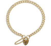 Jewelco London Ladies Solid 9ct Yellow Gold Love Heart Padlock Double Curb Link 4mm Gauge Charm Bracelet