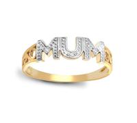 Jewelco London Ladies Solid 9ct Yellow Gold Pave Set Round H I2 0.02ct Diamond MUM Identity Ring 5mm