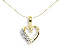 Jewelco London Ladies Solid 9ct Yellow Gold Pave Set Round I I3 0.025ct Diamond Dainty Love Heart Charm Pendant - 9P044