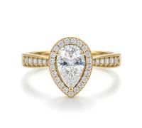 Jewelco London Ladies Solid 9ct Yellow Gold Pear Cubic Zirconia Wed-fit Halo Travel Proposal Ring 1.00CT