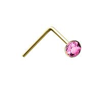 Jewelco London Ladies Solid 9ct Yellow Gold Pink Round Crystal Solitaire Nose Stud 2mm - JNS057