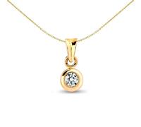 Jewelco London Ladies Solid 9ct Yellow Gold Rub Over Set Round H I1 0.15ct Diamond Donut Ring Solitaire Pendant - 9P001-015