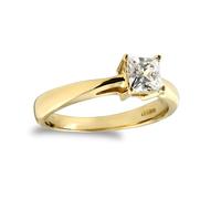 Jewelco London Ladies Solid 9ct Yellow Gold White Princess Cut Cubic Zirconia Solitaire Engagement Ring