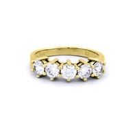 Jewelco London Ladies Solid 9ct Yellow Gold White Round Brilliant Cubic Zirconia 5 Stone Eternity Ring