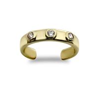Jewelco London Ladies Solid 9ct Yellow Gold White Round Brilliant Cubic Zirconia Bubble Bezel Trilogy Band Open Toe Ring