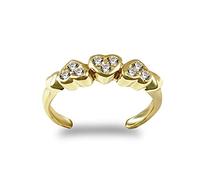 Jewelco London Ladies Solid 9ct Yellow Gold White Round Brilliant Cubic Zirconia Trilogy Pave Love Hearts Toe Ring