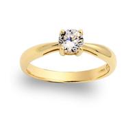 Jewelco London Ladies Solid 9ct Yellow Gold White Round Brilliant Cubic Zirconia Solitaire Engagement Ring