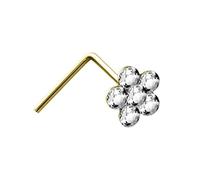 Jewelco London Ladies Solid 9ct Yellow Gold White Round Crystal Daisy Flower Nose Stud 4mm