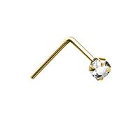 Jewelco London Ladies Solid 9ct Yellow Gold White Round Crystal Solitaire Claw Set Nose Stud 2mm