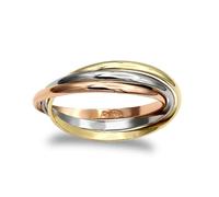 Jewelco London Ladies Solid 9ct Yellow White and Rose Gold Interlocked 2mm Russian Wedding Love Bond Ring - Size F