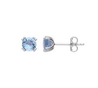 Jewelco London Ladies Sterling Silver Aqua Blue Cubic Zirconia Double 4 Claw Solitaire Stud Earrings 6mm - GVE492AQRH