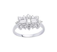 Jewelco London Ladies Sterling Silver Baguette Cubic Zirconia Trilogy Boat Cluster Engagement Ring