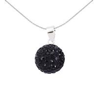 Jewelco London Ladies Sterling Silver Black Crystal Disco Ball Pendant Necklace 12mm 18 inch - GVP168B