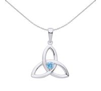 Jewelco London Ladies Sterling Silver Blue CZ Celtic Trinity Trefoil Triquetra Knot Solitaire Pendant Necklace 18 inch - GVP570AQ