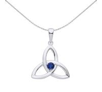 Jewelco London Ladies Sterling Silver Blue CZ Celtic Trinity Trefoil Triquetra Knot Solitaire Pendant Necklace 18 inch - GVP570SAP