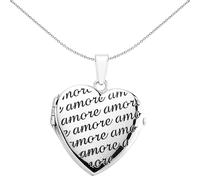 Jewelco London Ladies Sterling Silver Calligraphy Amore Love Heart Locket Necklace 18 inch - LK15