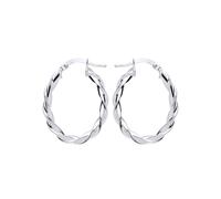 Jewelco London Ladies Sterling Silver Candy Twist Oval Hoop Earrings 21mm x 28mm - ER108