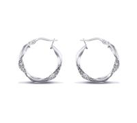 Jewelco London Ladies Sterling Silver Crushed Ice Glitter Twist 3mm Hoop Earrings 21mm