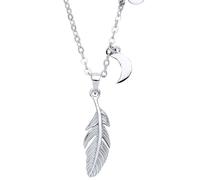 Jewelco London Ladies Sterling Silver Cubic zirconia Angel Wing Feather Charm Necklace 16 + 2 inch - GVK235
