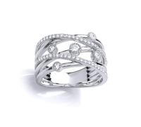 Jewelco London Ladies Sterling Silver Cubic Zirconia Crossover Dancing Rain Bubbles Pentalogy Dress Ring