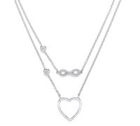 Jewelco London Ladies Sterling Silver Cubic Zirconia Infinity Love Heart Double Drop Necklace 16 + 2 inch - GVK139
