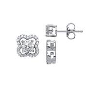 Jewelco London Ladies Sterling Silver Cubic zirconia Lucky Clover Solitaire Stud Earrings Convertible, 5mm without frame, 10mm with