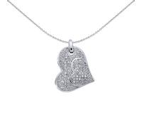 Jewelco London Ladies Sterling Silver Cubic Zirconia Pave Love Heart Pendant Necklace 18 inch - GVP280