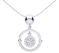 Jewelco London Ladies Sterling Silver Cubic Zirconia Swing Hoop Disco Ball Pendant Necklace - GVP531