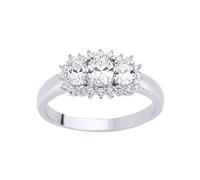 Jewelco London Ladies Sterling Silver Cubic Zirconia Trilogy Boat Cluster Engagement Ring - Size R