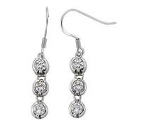 Jewelco London Ladies Sterling Silver Cubic Zirconia Trilogy Chain Drop Drop Earrings