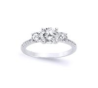 Jewelco London Ladies Sterling Silver Cubic Zirconia Trilogy Engagement Ring - Size L