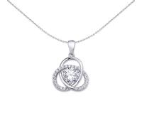 Jewelco London Ladies Sterling Silver Cubic zirconia Trilogy Knot Pretzel Solitaire Charm Necklace 18 inch