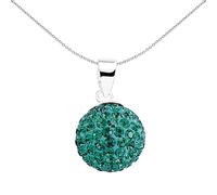 Jewelco London Ladies Sterling Silver Emerald-Green Crystal Disco Ball Pendant Necklace 12mm 18 inch - GVP168EM