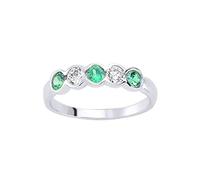 Jewelco London Ladies Sterling Silver Emerald-Green Cubic Zirconia Alternating Bubble Eternity Engagement Ring - Size O