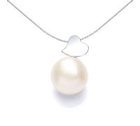 Jewelco London Ladies Sterling Silver Freshwater Cultured Pearl Full Moon Love Heart Charm Necklace 12mm 18 inch - GVP546