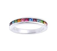 Jewelco London Ladies Sterling Silver Multi Colour Cubic Zirconia Rainbow Full Eternity Ring 4mm - Size M